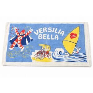 Versilia Bella Italy Beach Towel 56x25” Harlequin Clown Sailboat Retro Italian